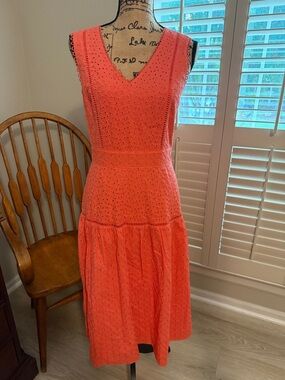 Draper James Coral Eyelet V-Neck Midi Dress-NWT